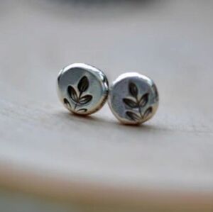 Bluesky Blackbird Artisan Sprout Stamped Stud Earrings